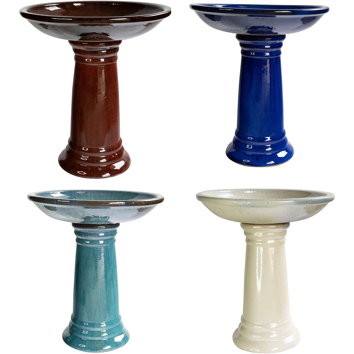 Birdbath Glazed Asst Colors